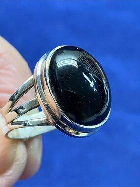 Sterling Silver Black Onyx Oval Statement Ring Size 7